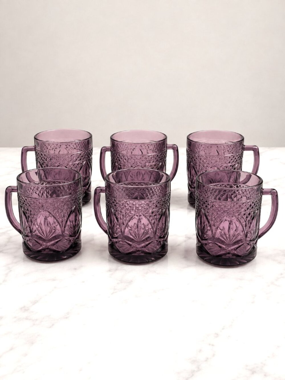 Vintage Cristal d'Arques Luminarc Antique Amethyst Purple Mugs Set of 6 4 In